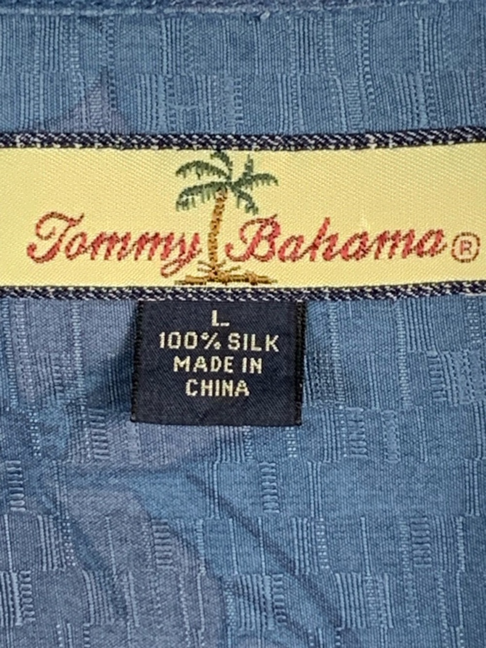 Tommy Bahama Men's L 100% Silk Hawaiian Aloha Shirt Blue Hibiscus Camp - Picture 12 of 13